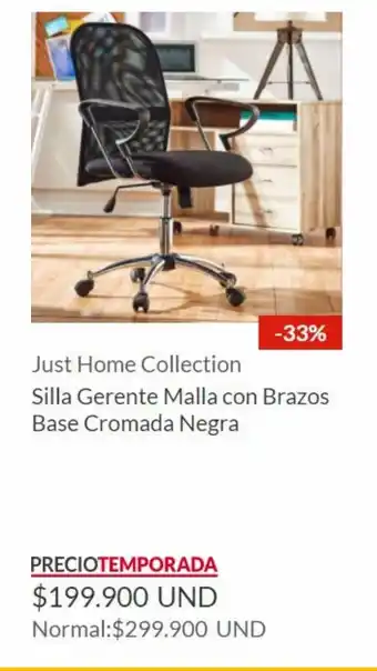 Just Home Collection Silla Gerente Malla con Brazos Base Cromada Negra