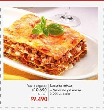 Metro Lasaña mixta + vaso de gaseosa oferta