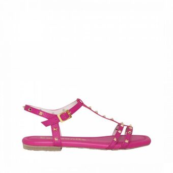Bon-Bonite Sandalia multitiras con taches color frambuesa en cuero granito oferta