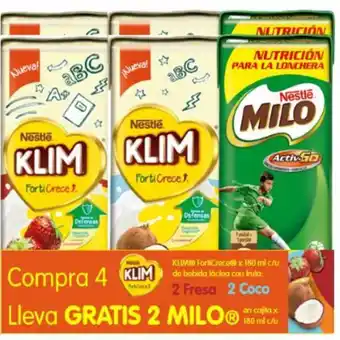 MegaTiendas Bebida láctea klim 4 unds x 180 ml surtida. gratis milo x 2 unds oferta