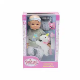 Alkosto Muñeca bebé 35 cm con unicornio de peluche fantasy collection oferta