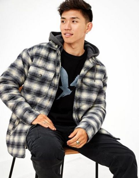 American Eagle Shacket ae de franela estilo cozy cabin oferta