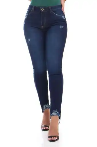 Joystaz Jeans Jean slim fit, con detalles en la bota en destroyer, cuatro bolsillos, un botón, tono azul oscuro. oferta