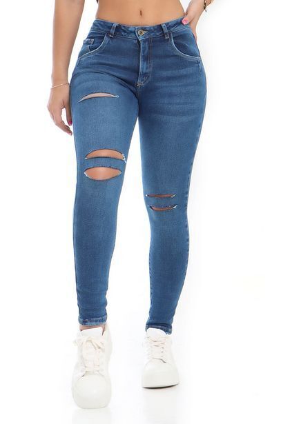 Joystaz Jeans Jean skinny, con detalles de corte , cuatro bolsillos, un botón color azul medio oferta