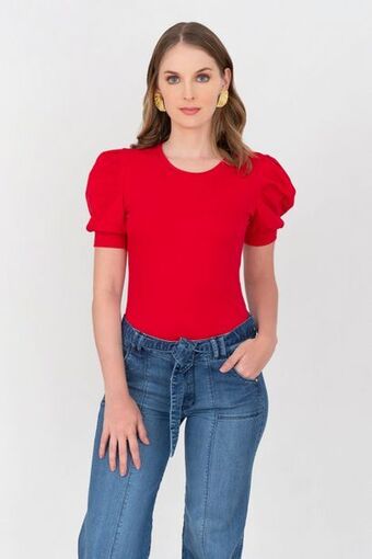 Unipunto Blusa en tejido de punto manga globo con puño oferta