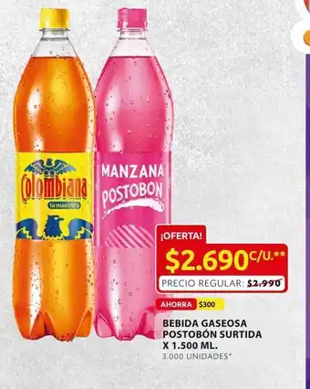 Ara Bebida gaseosa postobon surtida x 1.500 ml oferta