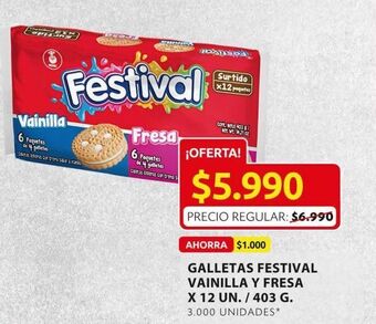 Galletas festival vainilla y fresa x 12 un