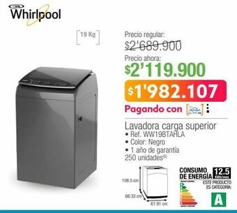 Jumbo Lavadora carga superior whirlpool oferta
