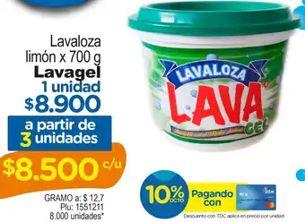 Surtimayorista Lavaloza Limón x 700g Lavagel 1 Unidad oferta