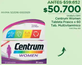 FarmaTodo Centrum Women Tableta Frasco x 60 Tab. Multivitaminico oferta
