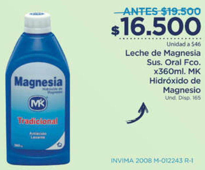 Oferta Leche de Magnesia Sus. Oral Fco 360ml en FarmaTodo
