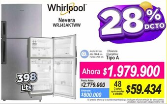 Alkomprar Whirlpool Nevera WRJ43AKTWW 398lt oferta