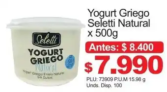 Belalcazar Yogurt Griego Seletti Natural 500g oferta