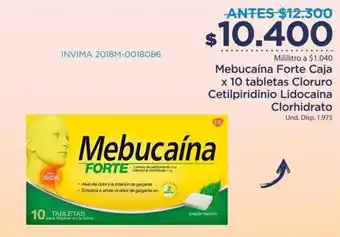FarmaTodo Mebucaína Forte Caja 10 Tabletas Cloruro Catilpiridinio Lidocaina Clorhidrato oferta