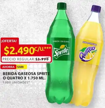 Ara Bebida Gaseosa Sprite o Quatro x 1,750ml oferta