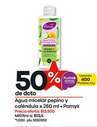 Éxito Agua micelar pepino y calendula x 250 ml Pomys oferta
