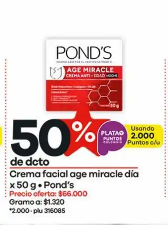 Éxito Crema Facial age miracle dia x 50g Pond's oferta