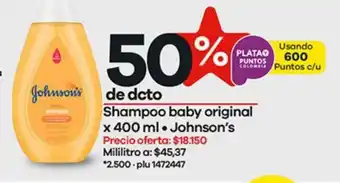 Éxito Shampoo baby original x 400 ml Johnson's oferta