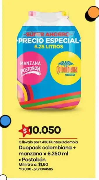 Éxito Duopack colombiana + manzana x 6250 ml Postobon oferta