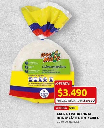 Ara Arepa tradicional don maiz 6un 480g oferta