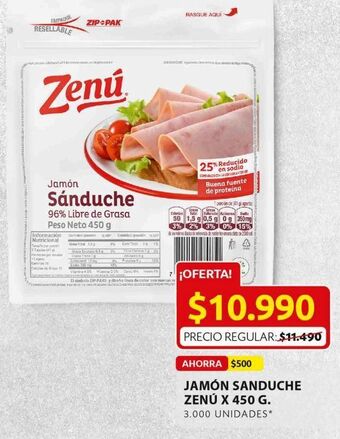 Ara Jamón sanduche zenú 450g oferta