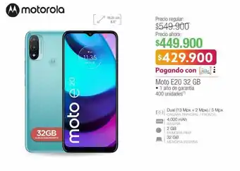 Jumbo Moto e20 32 gb motorola oferta