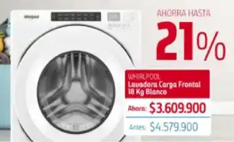 Homecenter Whirlpool Lavadora Carga Frontal Blanco 18kg oferta