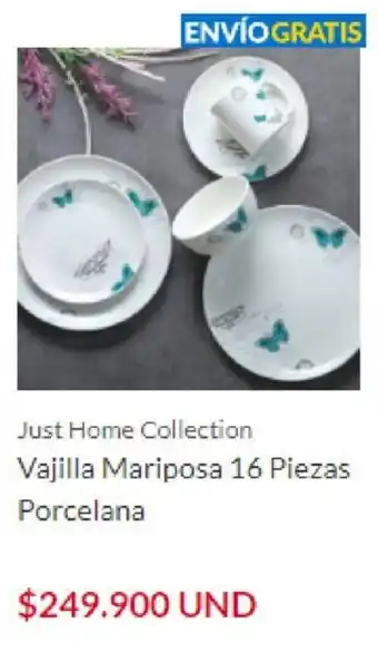 Homecenter Just Home Collection Vajilla Mariposa Porcelana 16 piezas oferta