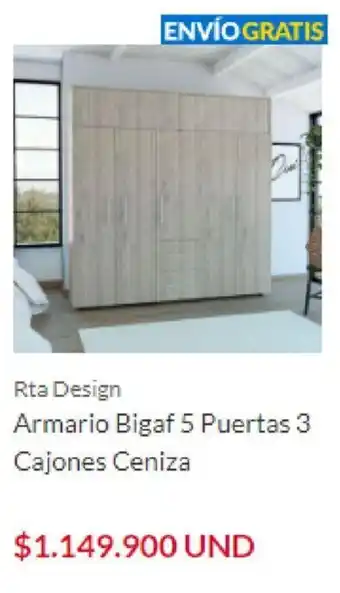 Homecenter Rta Design Armario Bigaf 5 Puertas 3 Cajones Ceniza oferta
