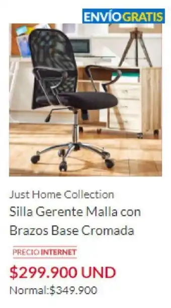 Homecenter Just Home Collection Silla Gerente Malla con Brazos Base Cromada oferta