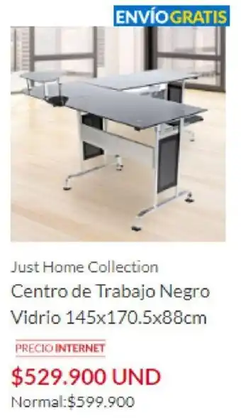 Homecenter Just Home Collection Centro de Trabajo Negro Vidrio 145 x 170 x 88cm oferta