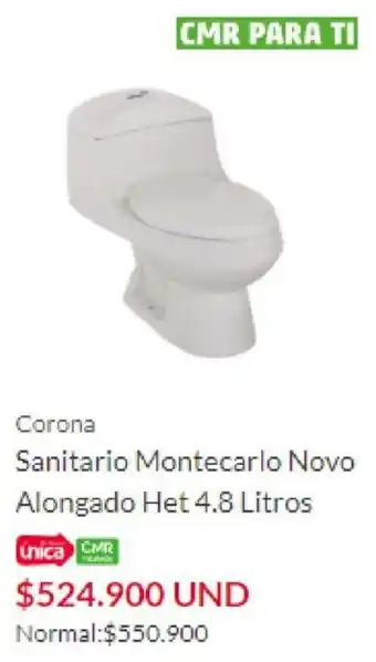 Homecenter Corona Sanitario Montecarlo Novo Alongado Het 4.8L oferta