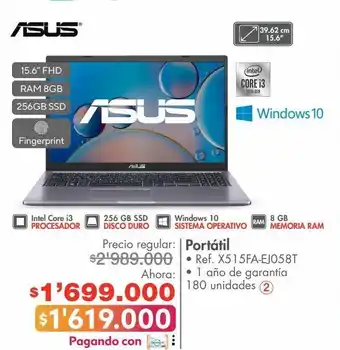 Metro Portátil • asus ref. x515fa-ej058t oferta