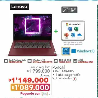 Metro Portátil • lenovo ref. 14iml05 oferta