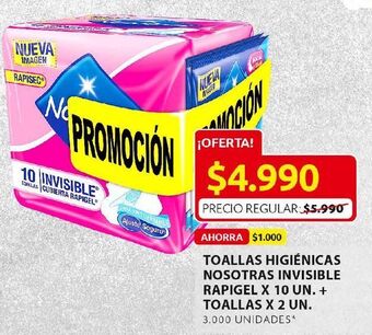 Ara Toallas higiénicas nosotras invisible rapigel x 10un + toallas x 2un oferta