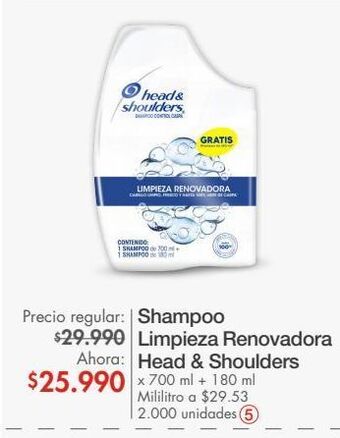 Metro Shampoo limpieza renovadora head & shoulders x 700 ml + 180 ml oferta