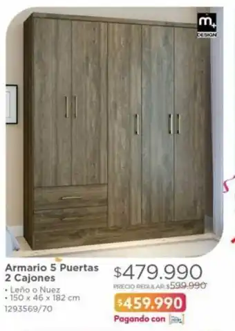 Easy M+ Design Armario 5 Puertas 2 Cajónes 150 x 46 x 182cm oferta