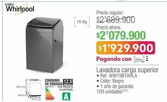 Jumbo Whirlpool lavadora carga superior ref. ww19btahla 19kg negro oferta