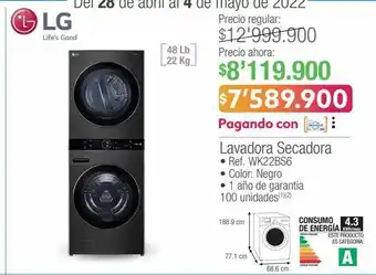 Jumbo Lg lavadora secadora ref. wk22bs6 22kg negra oferta