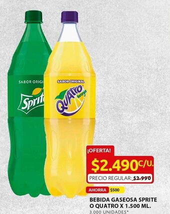 Ara Bebida gaseosa sprite o quatro x 1500 ml oferta