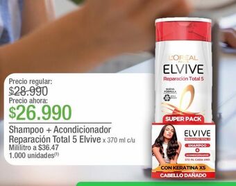 Jumbo Shampoo + acondicionador reparación total 5 elvive x 370 ml c/u oferta