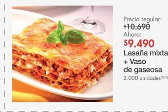 Metro Lasaña mixta + vaso de gaseosa oferta