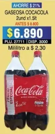 Surtifamiliar Gaseosa Cocacola 2 und x 1.5lt oferta