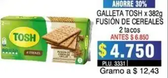 Surtifamiliar Galleta Tosh Fusión de Cereales 2 tacos x 382g oferta