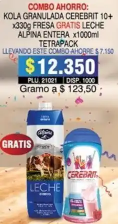 Surtifamiliar Kola Granulada Cerebrit 10+ 330g + Leche Alpina Entera 1000ml oferta