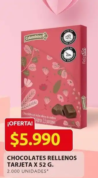 Ara Chocolates rellenos tarjeta colombina x 52g oferta