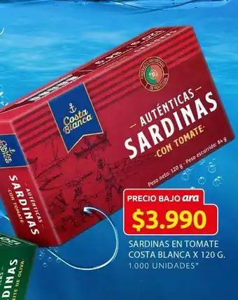 Ara Sardinas en tomate costa blanca x 120g oferta