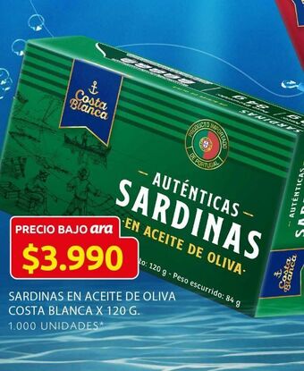 Ara Sardinas en aceite de oliva costa blanca x 120g oferta