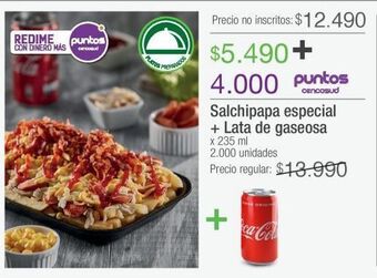 Jumbo Salchipapa especial + lata de gaseosa x 235 ml oferta