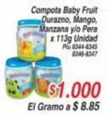 La Gran Colombia Compota Baby Fruit Durazno, Mango, Manzana y/o Pera x 113g Unidad oferta